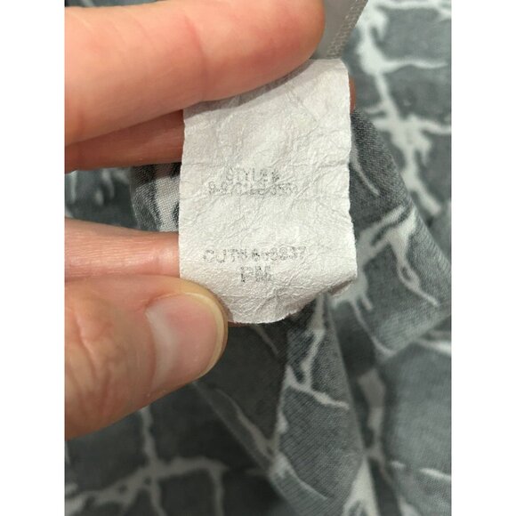 Black Beige Draped Neck Stretchy 3/4 Sleeve Patterned Top Sz MP - Picture 7 of 10